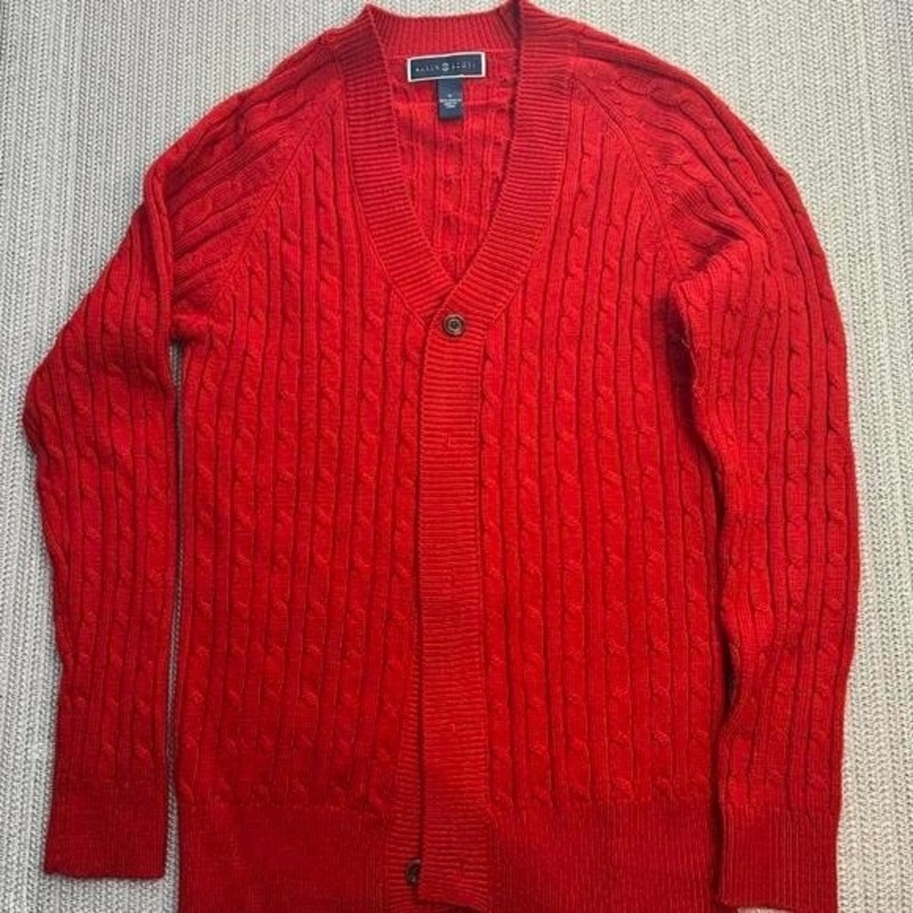 Karen Scott Red Cable Knit Acrylic Cardigan Sweater Medium‎